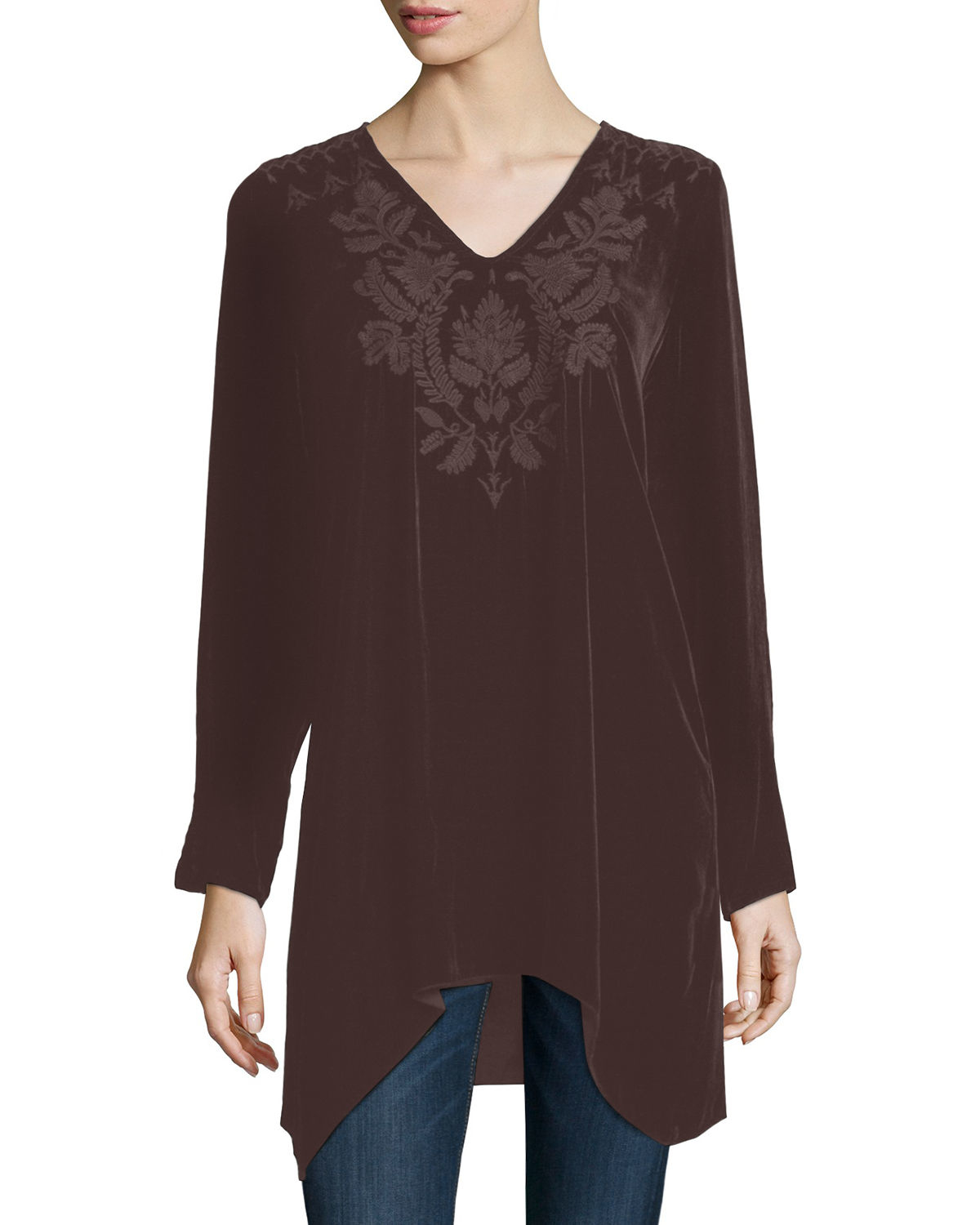 Johnny was Holland Embroidered Velvet Tunic in Black | Lyst