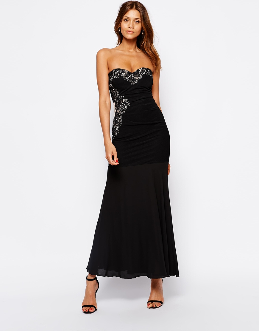 Lyst - Lipsy Lace Bandeau Fishtail Maxi Dress in Black