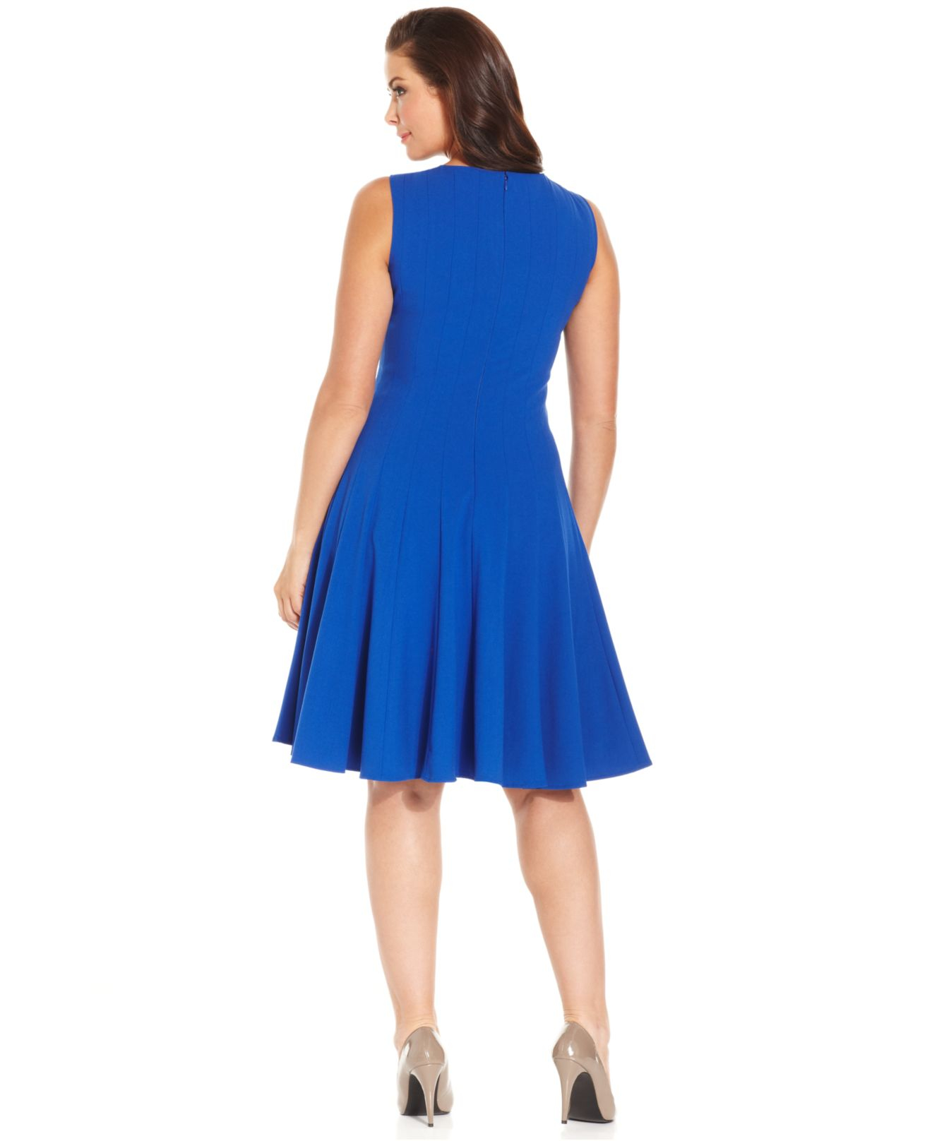 Calvin Klein Plus Size Pleated A-Line Dress in Blue | Lyst
