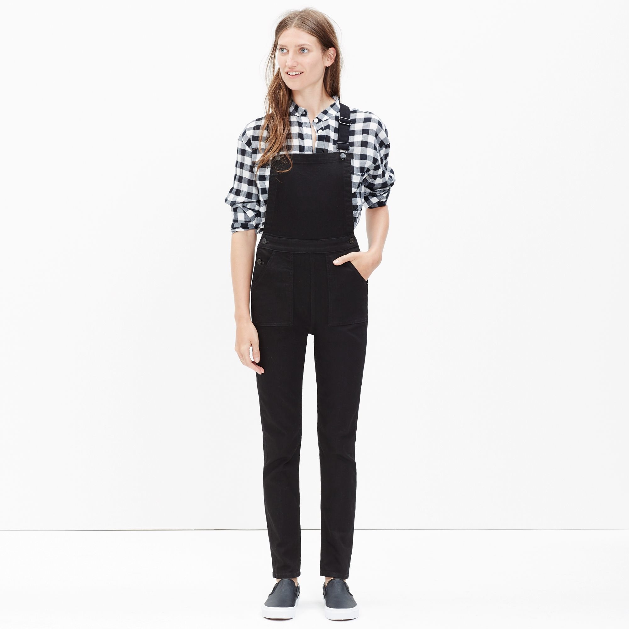 madewell black denim overalls
