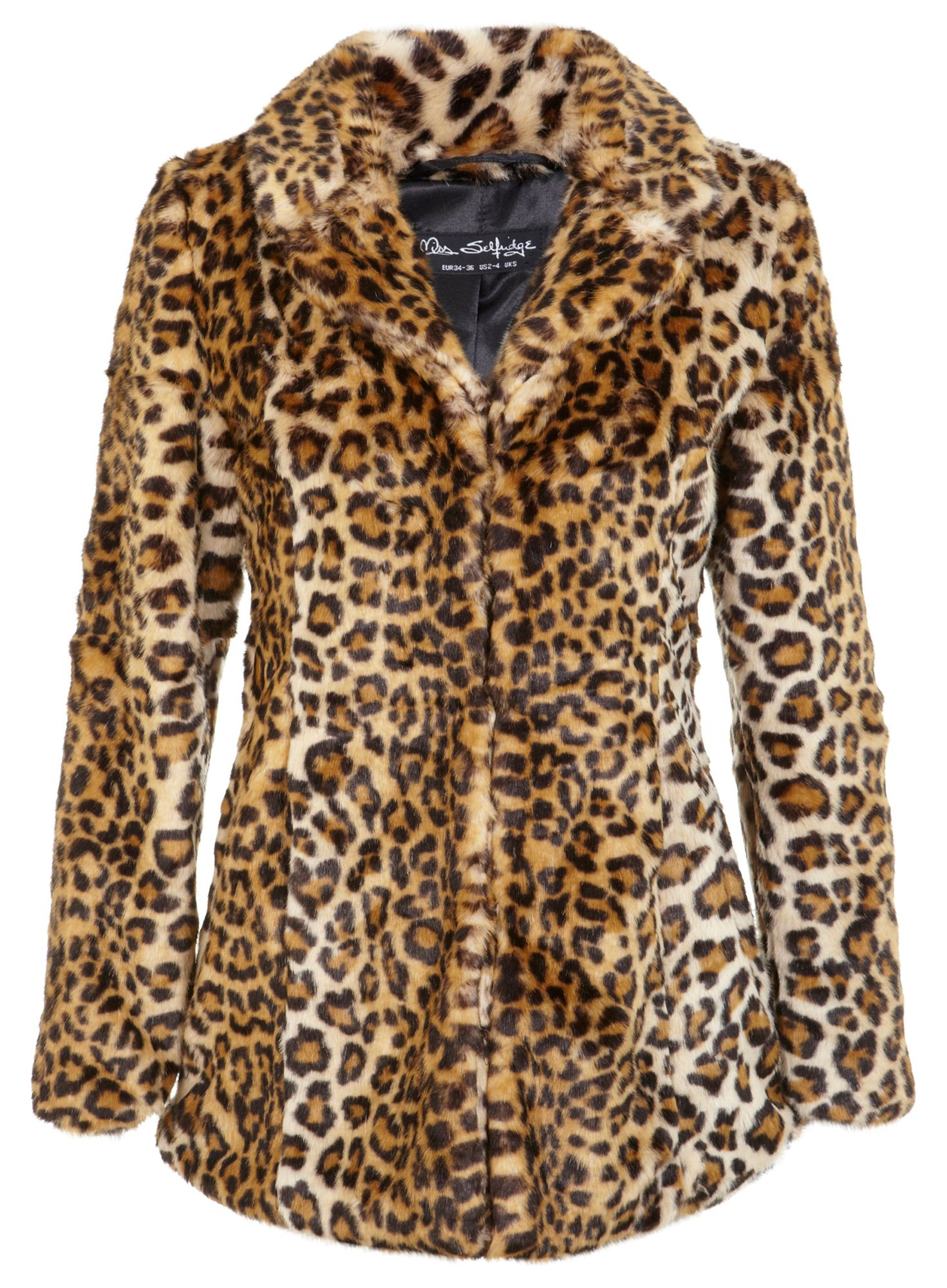 Miss selfridge Faux Fur Leopard Print Coat in Multicolor | Lyst