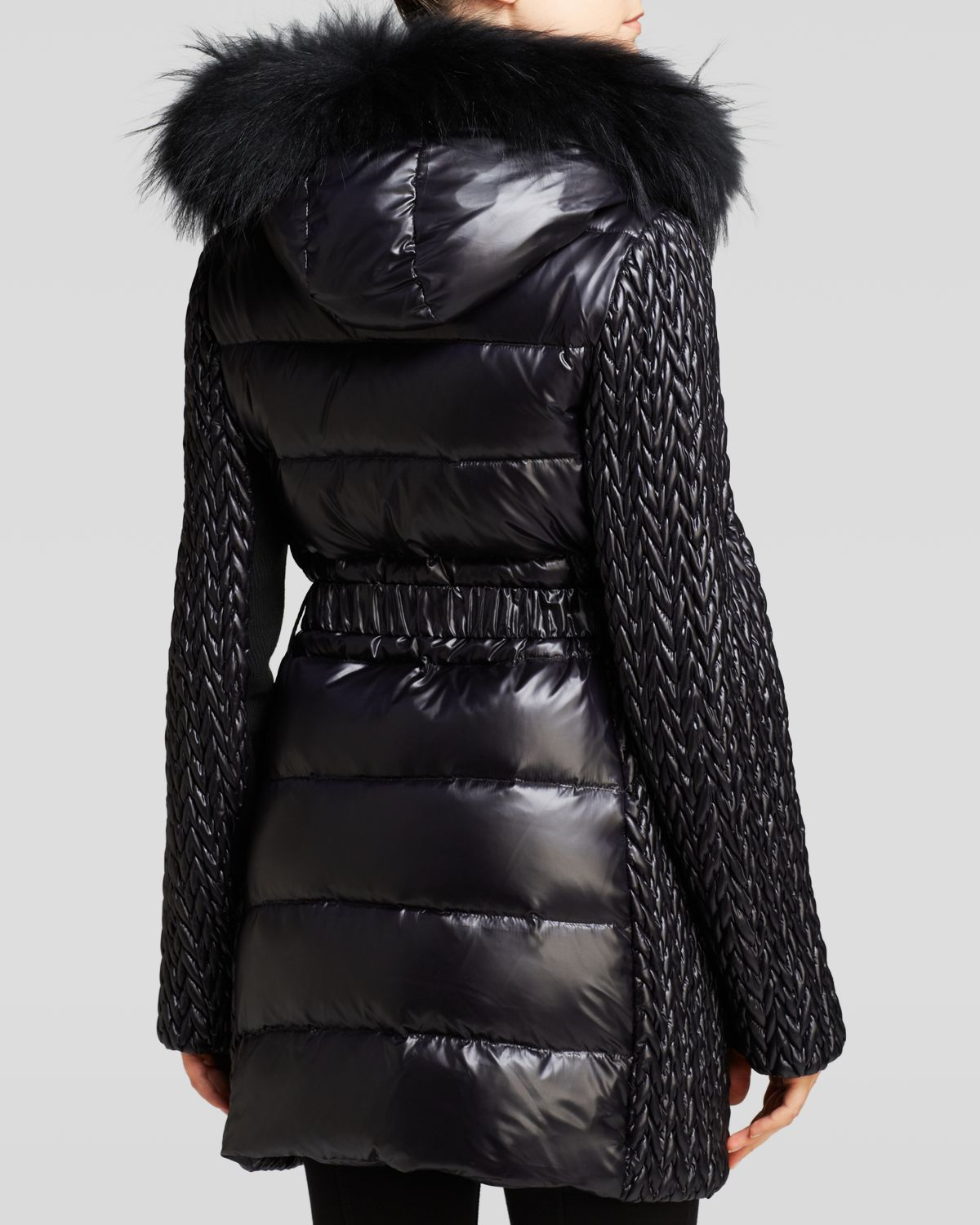 BCBGMAXAZRIA Coat - Fur Trim Hood in Black - Lyst