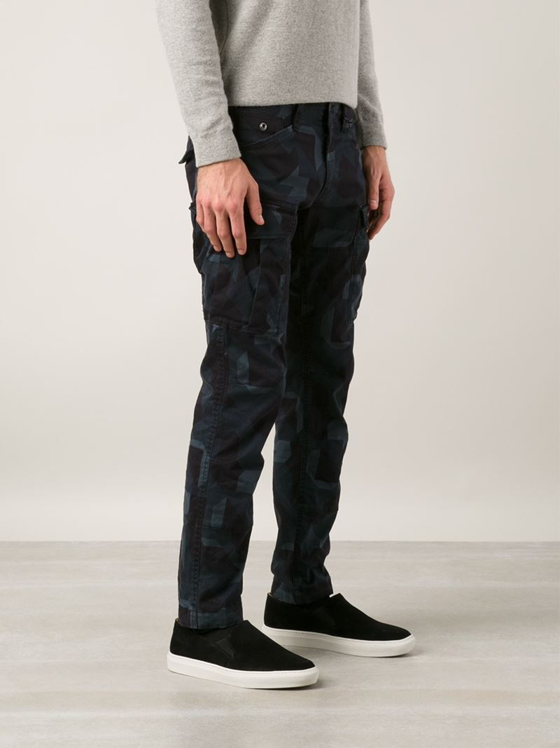 G-Star RAW Camouflage Print Cargo Trousers in Blue for Men | Lyst