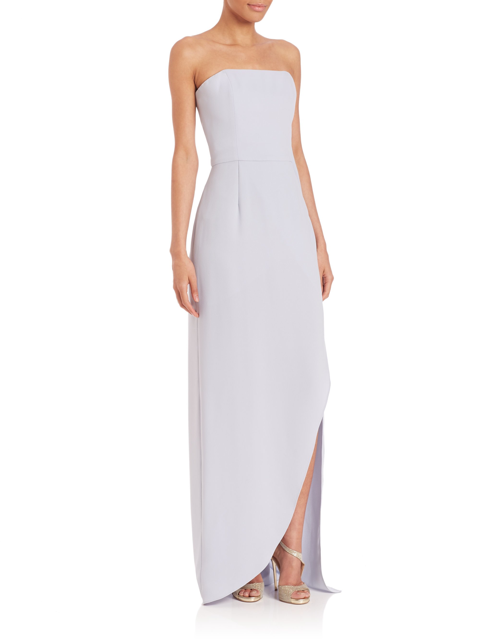 halston heritage strapless crepe gown