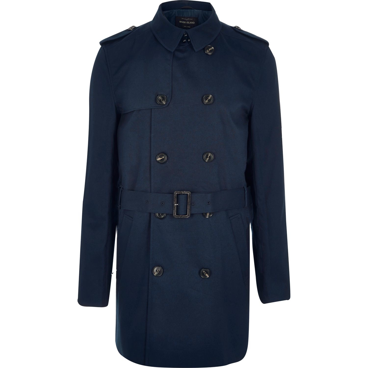 River island Dark Blue Smart Double Breasted Trench Coat in Blue for ...