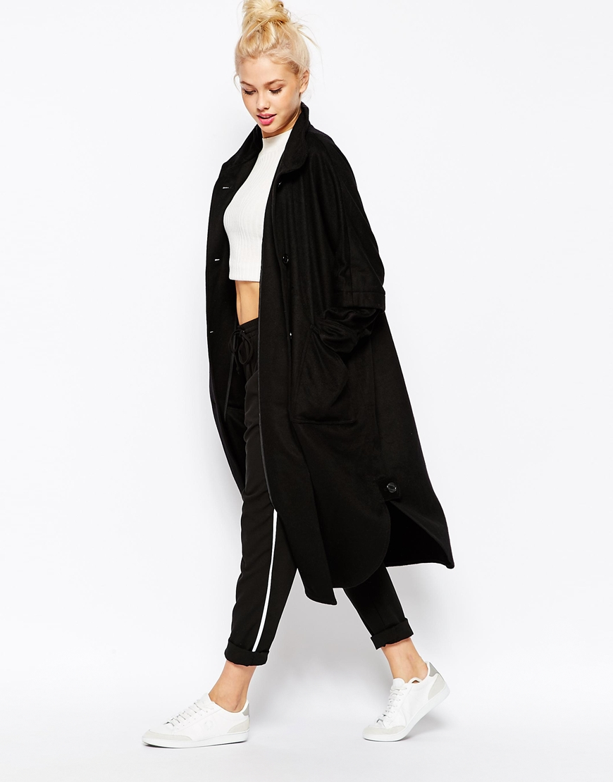 Monki Hooded Fur Coat In Gray Lyst Monki Hooded Fur Coat In Black Lyst