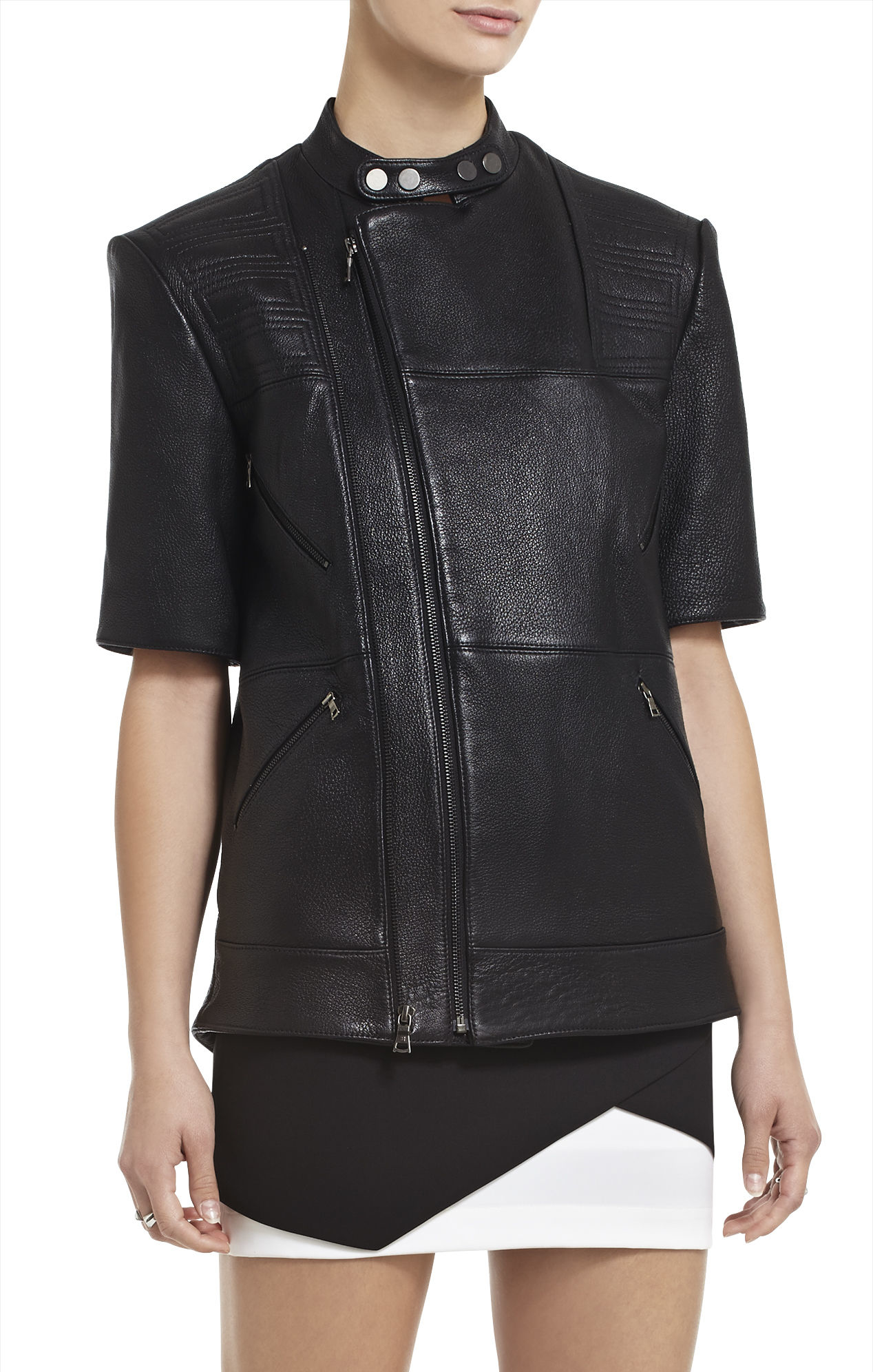 BCBGMAXAZRIA Charnet Short-sleeve Leather Jacket in Black - Lyst