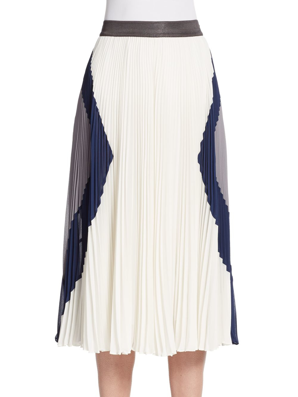 Rebecca taylor Accordion Pleated Midi Skirt in Natural Lyst