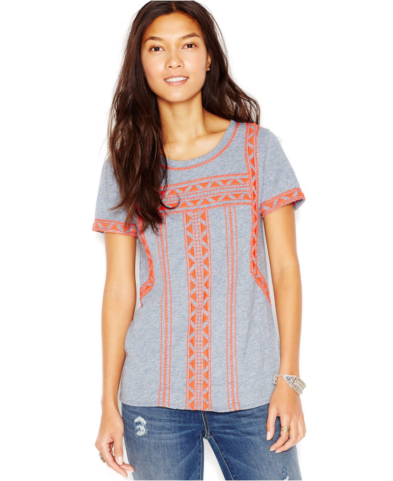 Lyst - Lucky brand Lucky Brand Short-sleeve Embroidered T-shirt in Blue