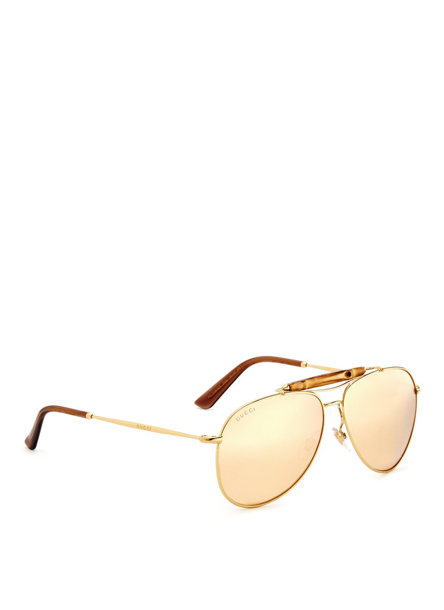 Gucci Bamboo Gold Plated Aviator Sunglasses in Metallic for Men | Lyst