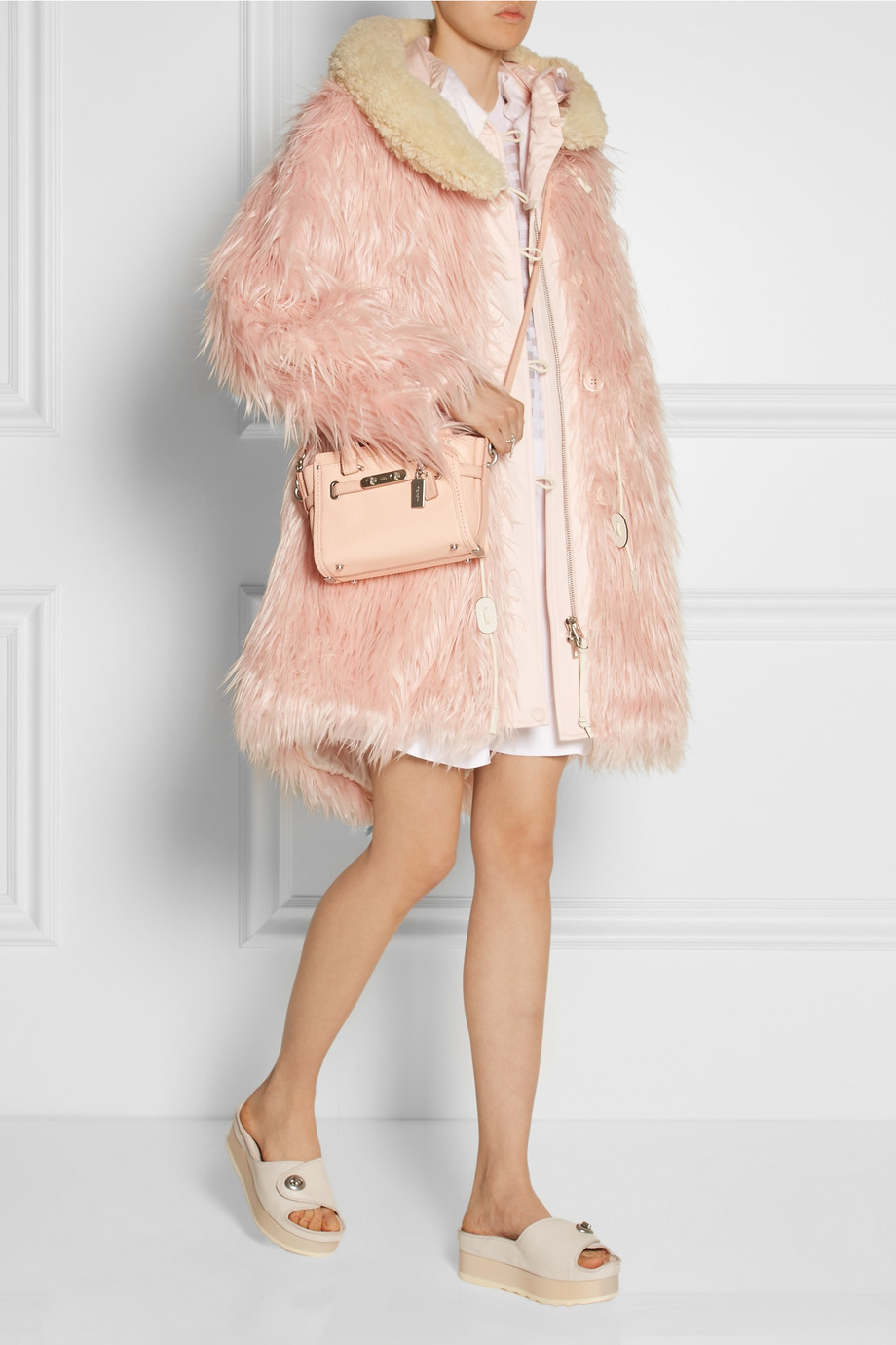 Lyst Coach Fluffy ShearlingTrimmed Faux Fur Coat in Pink