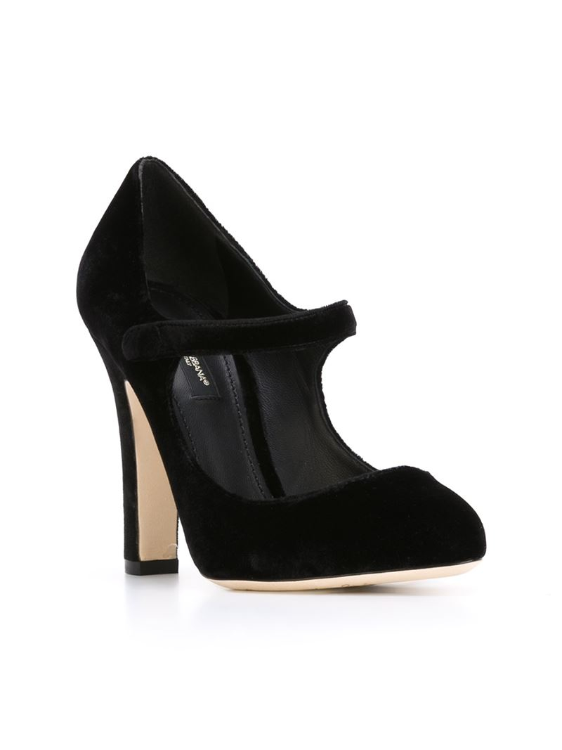Dolce & Gabbana Velvet Mary Jane Pumps in Black | Lyst