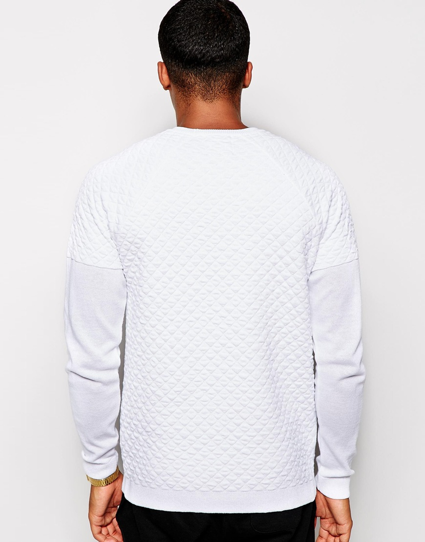 ASOS Quilted Jumper in White for Men | Lyst