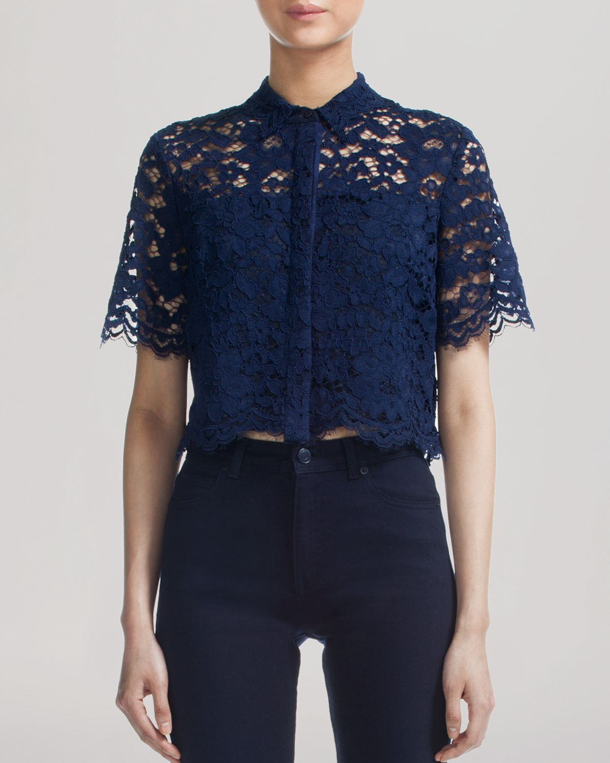 Whistles Camilla Lace Shirt in Navy 