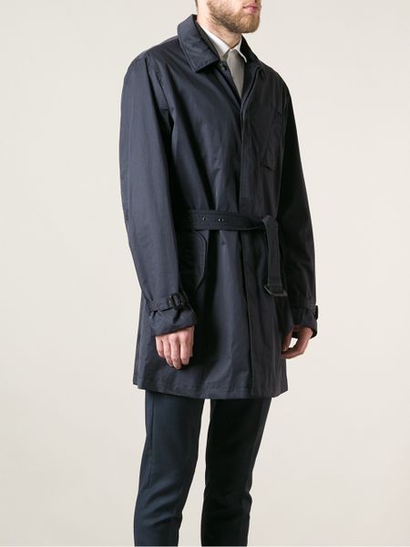 Emporio Armani Belted Trench Coat in Blue for Men | Lyst