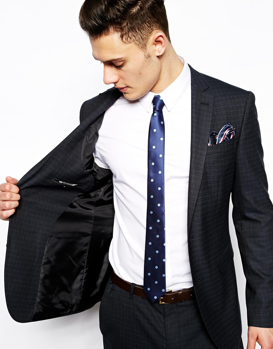 Asos Slim Suit Jacket In Check in Blue for Men | Lyst