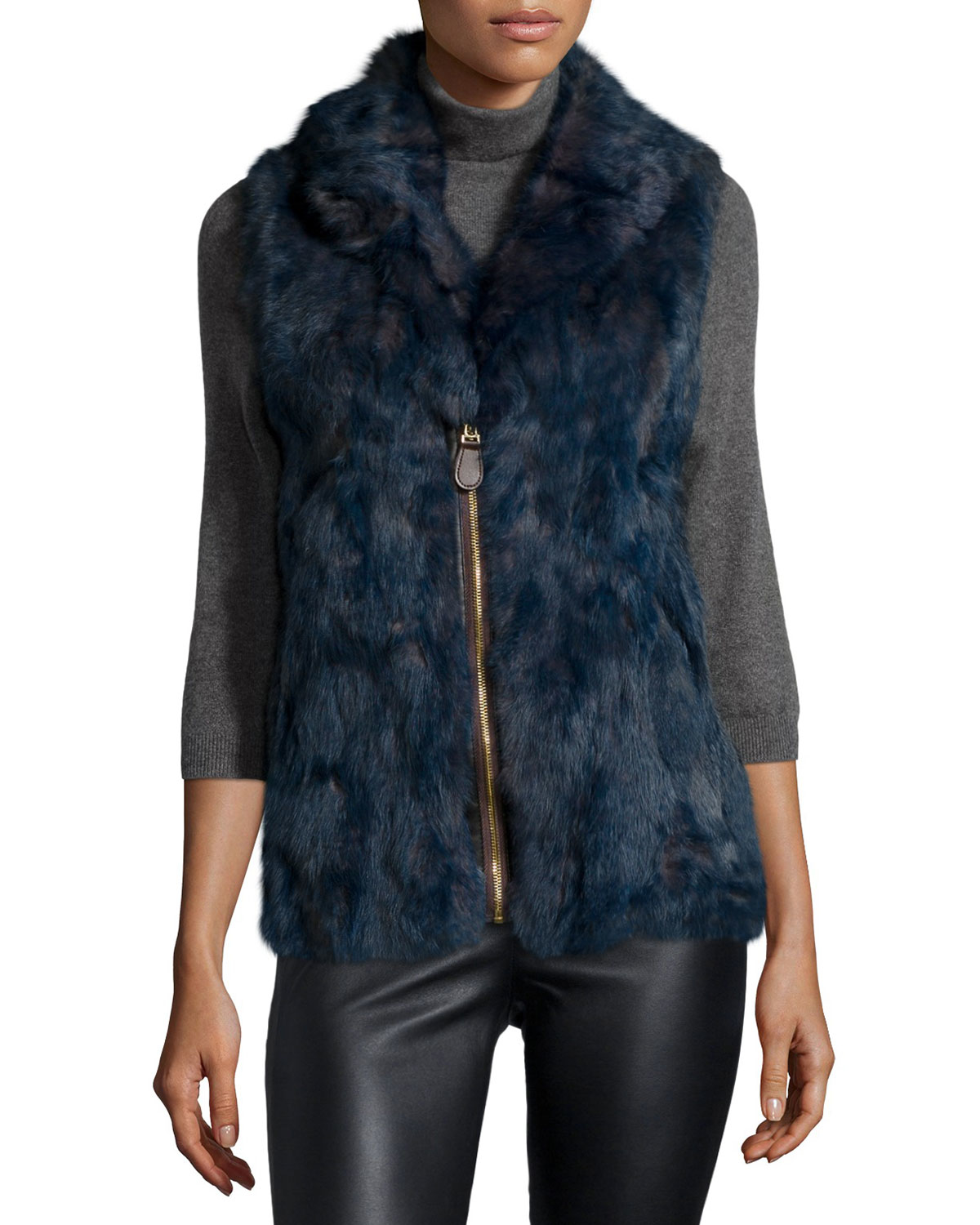 Lyst - Neiman Marcus Rabbit-fur Zip-front Vest in Gray