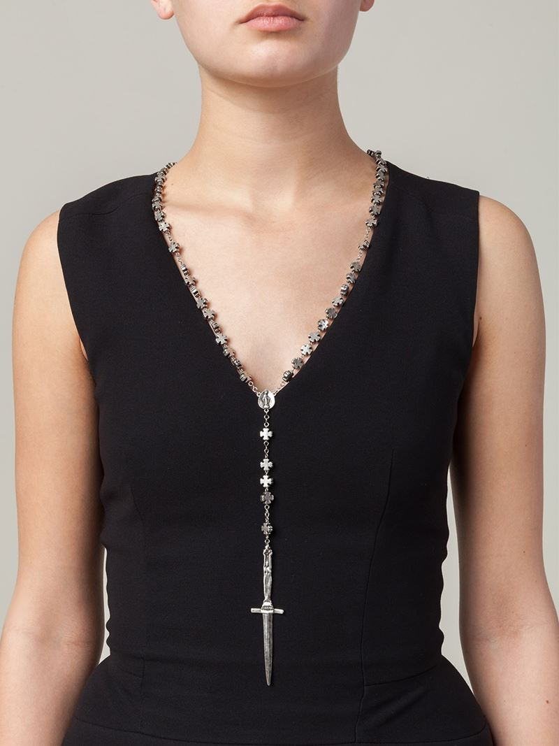 Dagger Rosary Cross' Pendant Necklace 