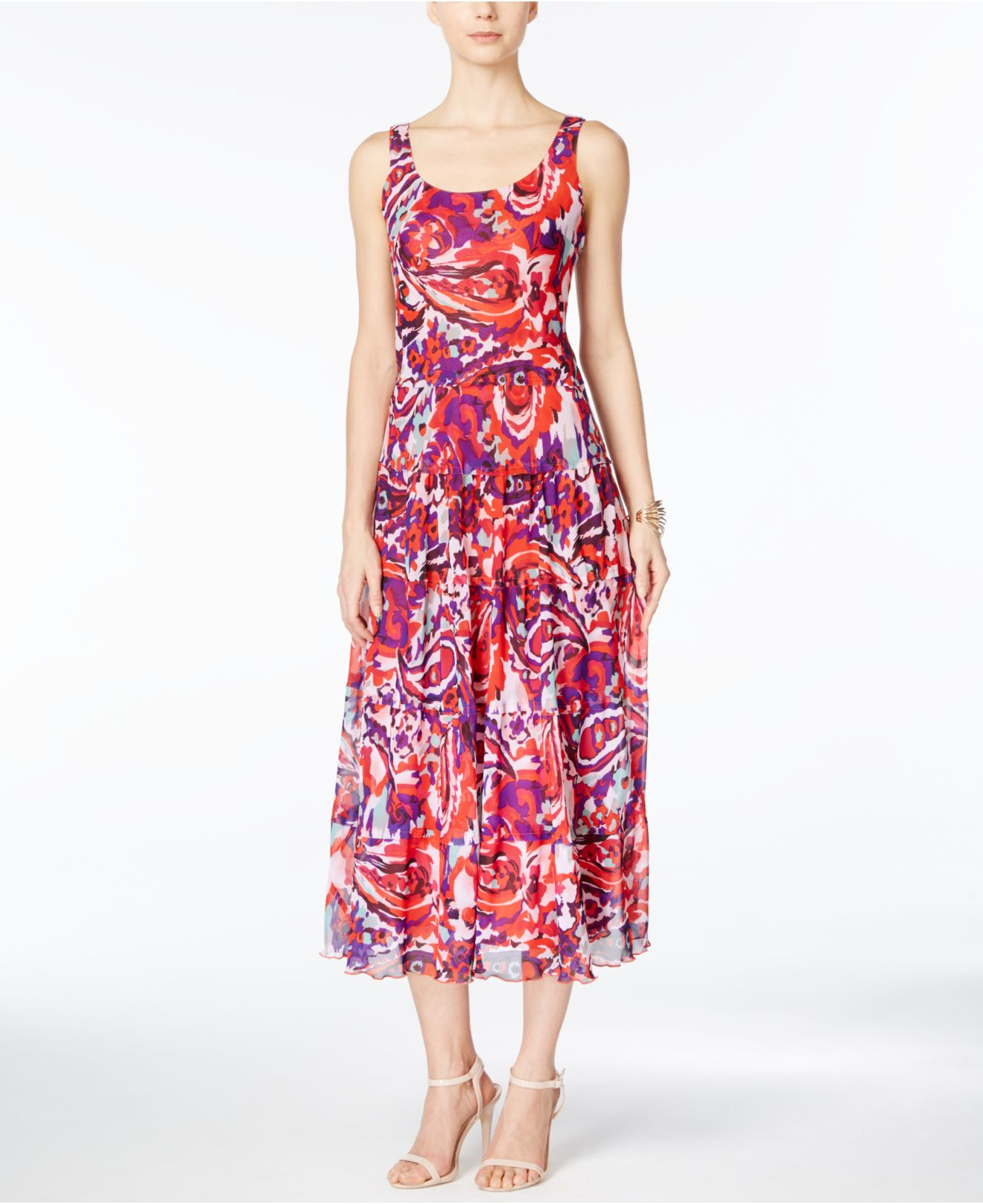 nine west sleeveless floral printed maxi dres