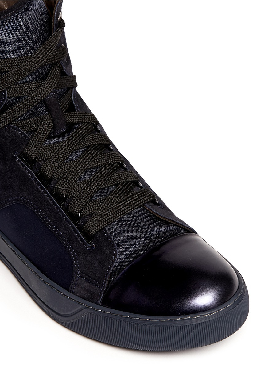 Lanvin Mixed Media High Top Sneakers in Blue for Men | Lyst