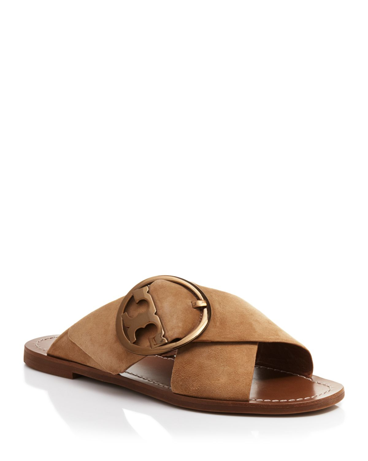 Tory Burch Flat Slide Sandals - Thames Criss Cross in Brown (French ...