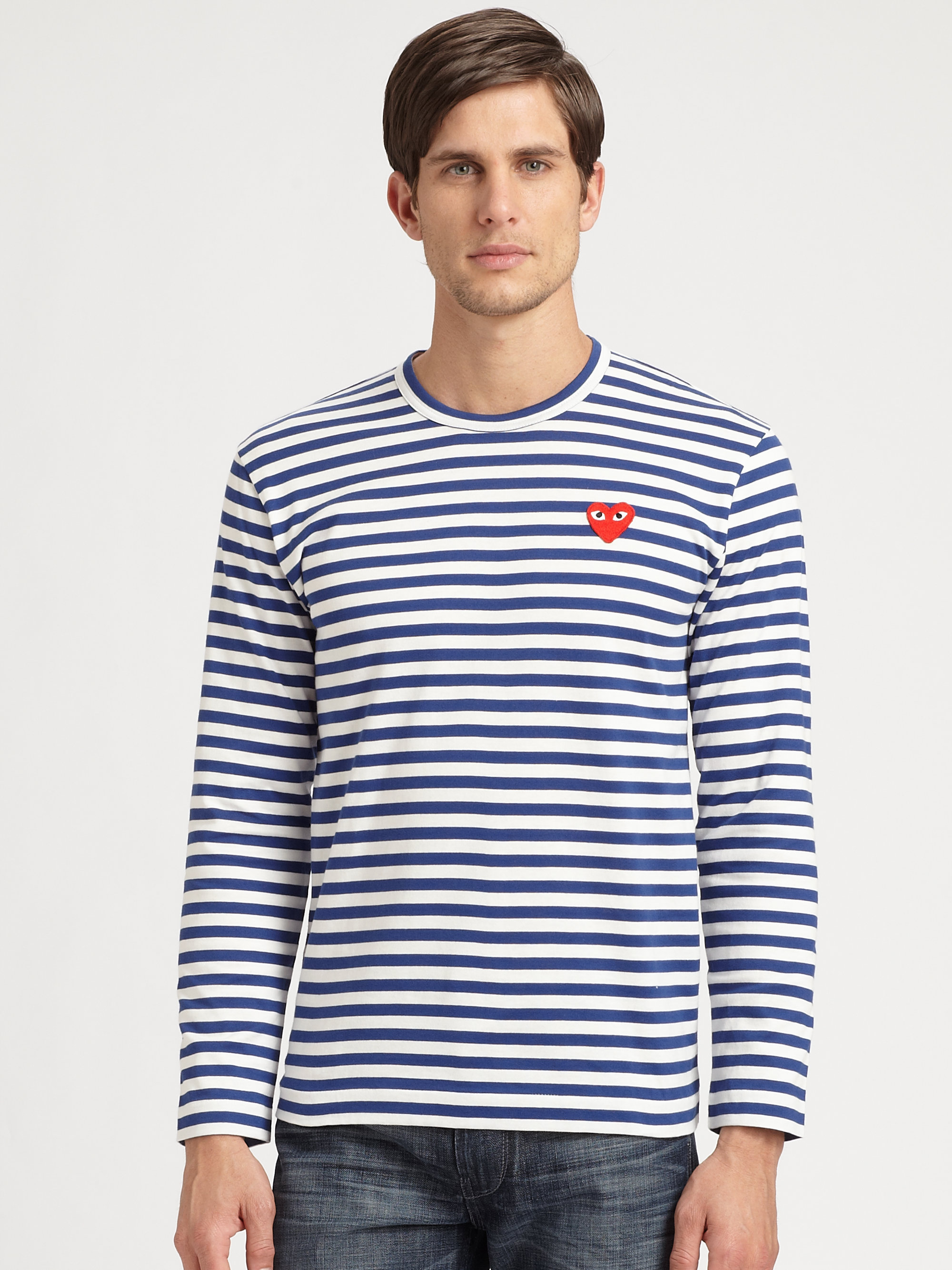 Lyst - Play comme des garçons Striped Cotton Shirt in Blue for Men