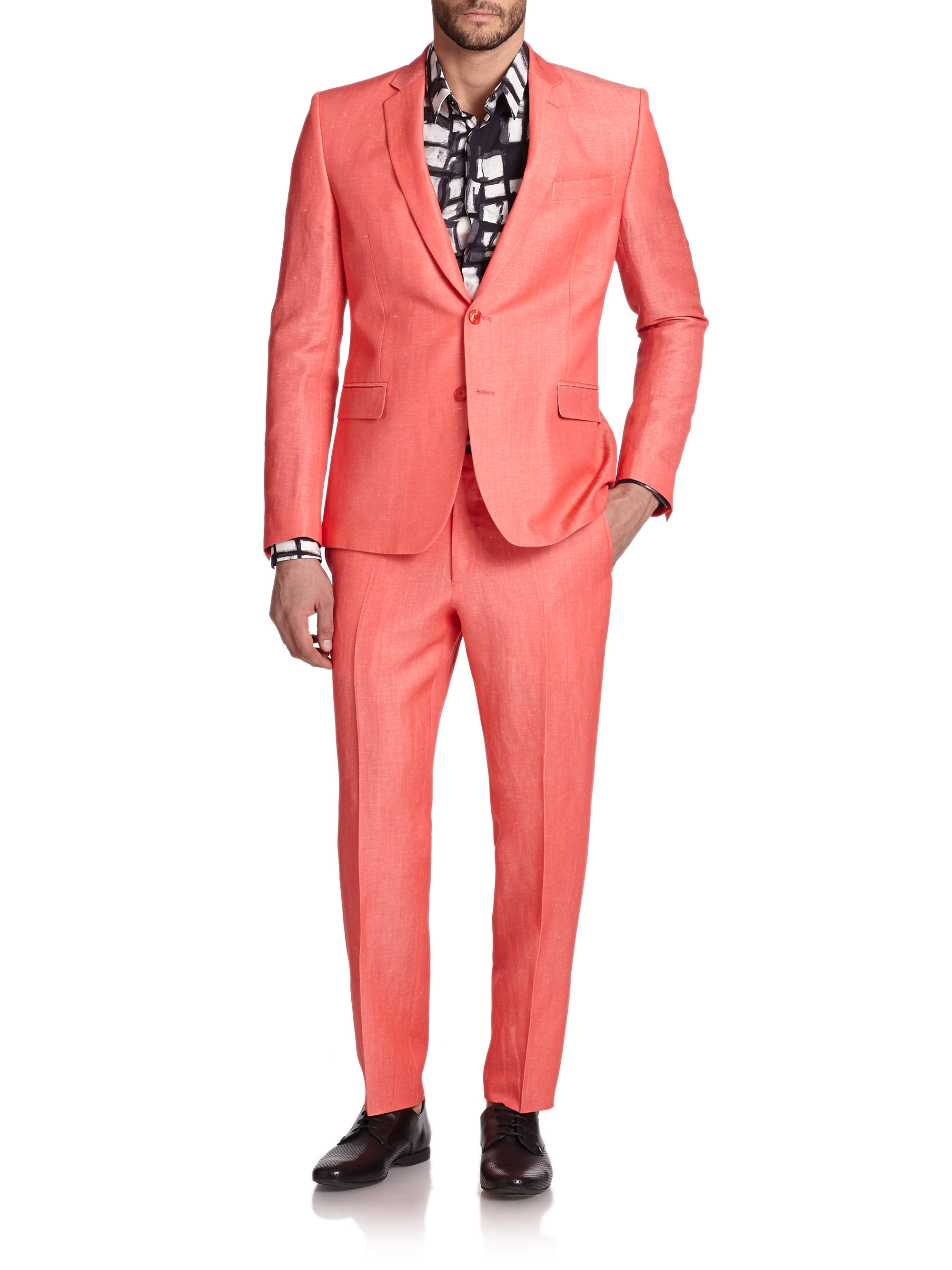 Versace Solid Coral Suit in Pink for Men (CORAL) | Lyst