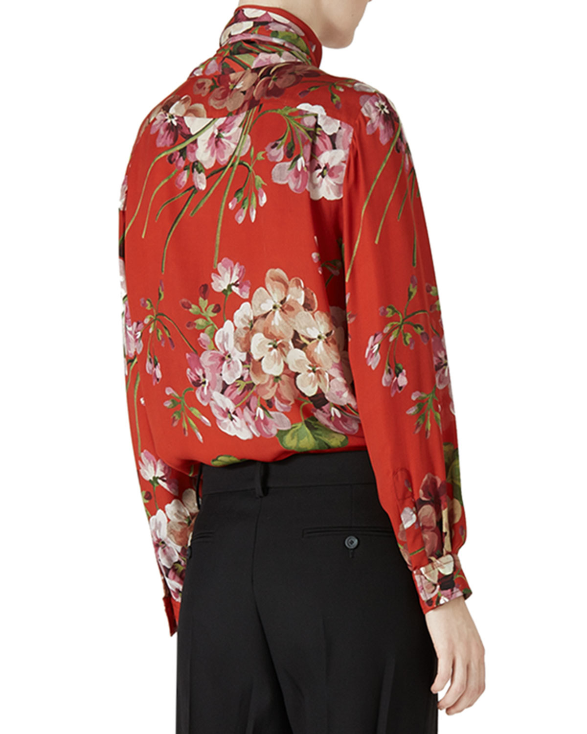 Gucci Floral Print Silk Blouse in Black | Lyst
