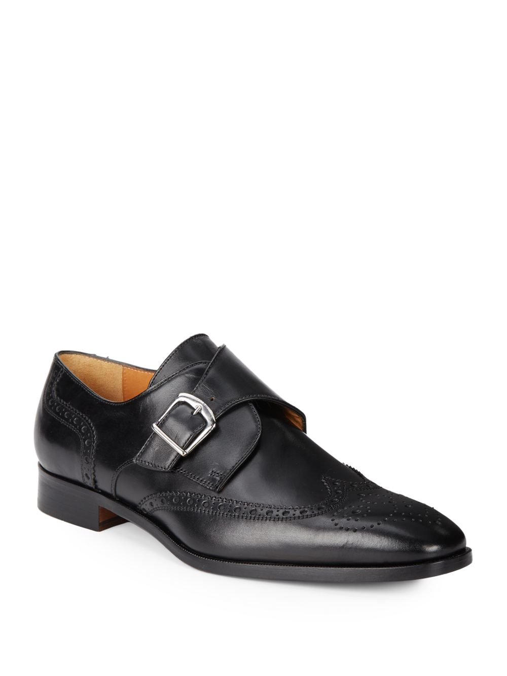 Saks Fifth Avenue Leather Wingtip Monk-Strap Shoes in Black for Men | Lyst