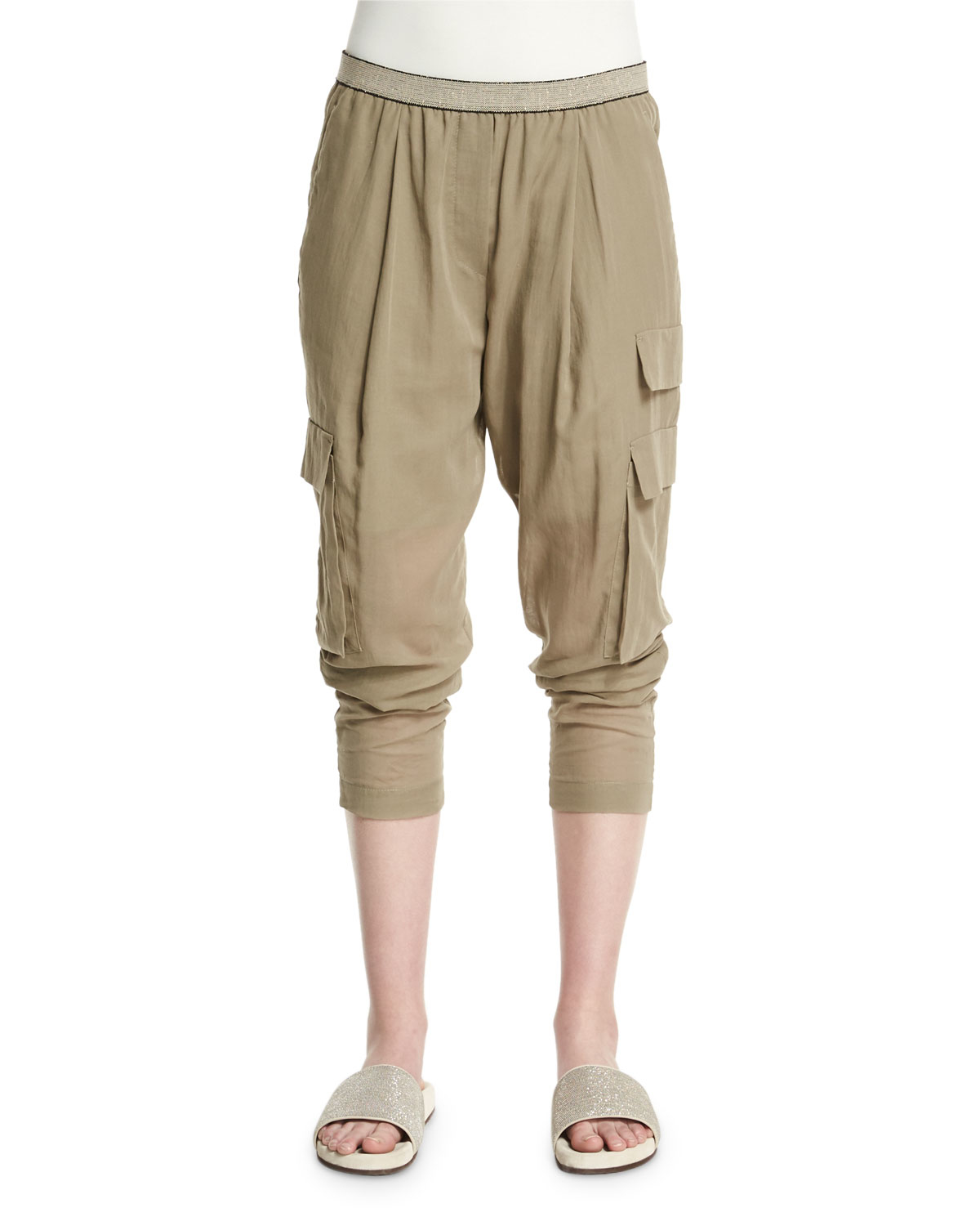 Brunello cucinelli Safari Tapered-leg Pants in Green | Lyst