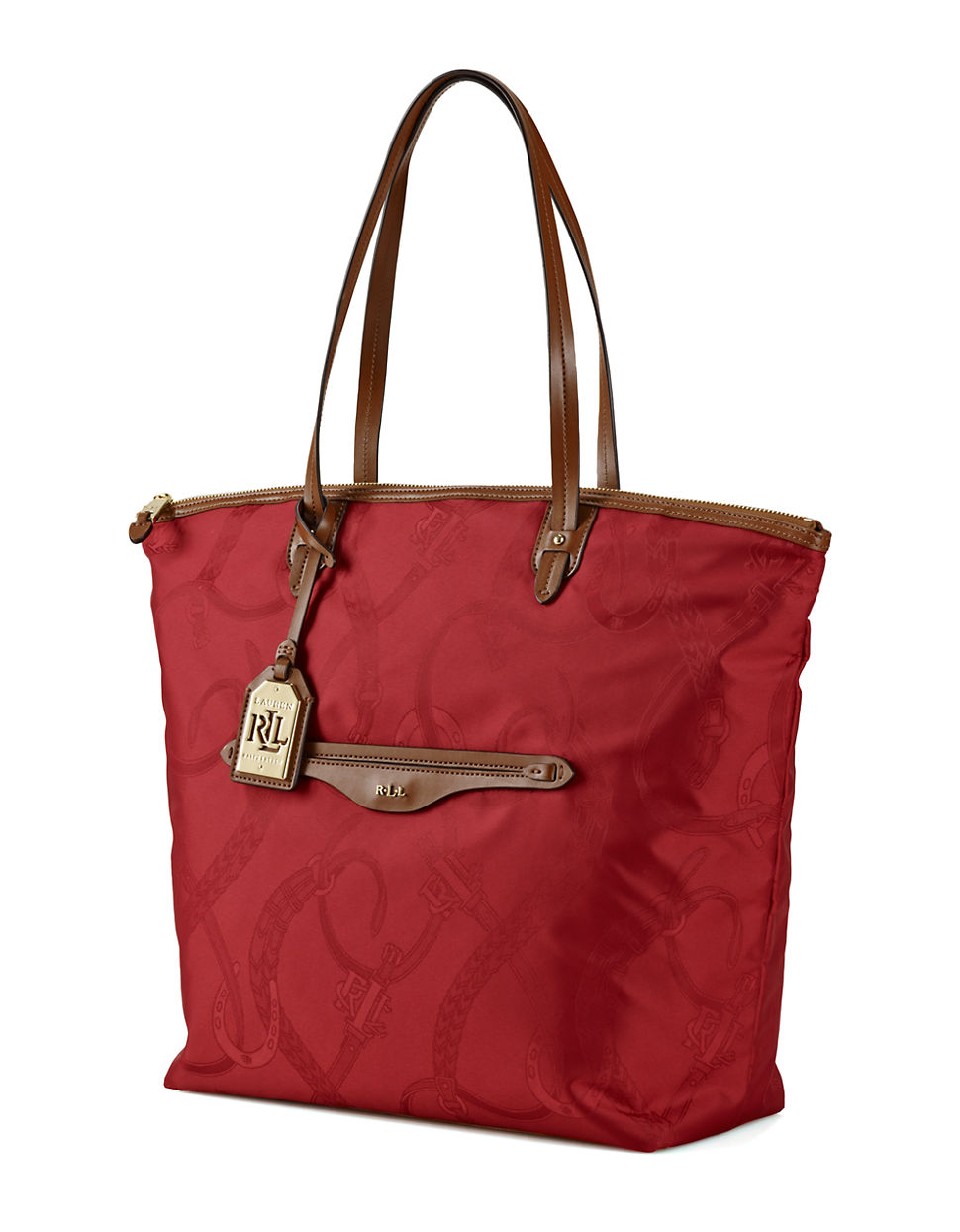Lyst Lauren by ralph lauren Leather Trim Equestrian Tote Bag in Red
