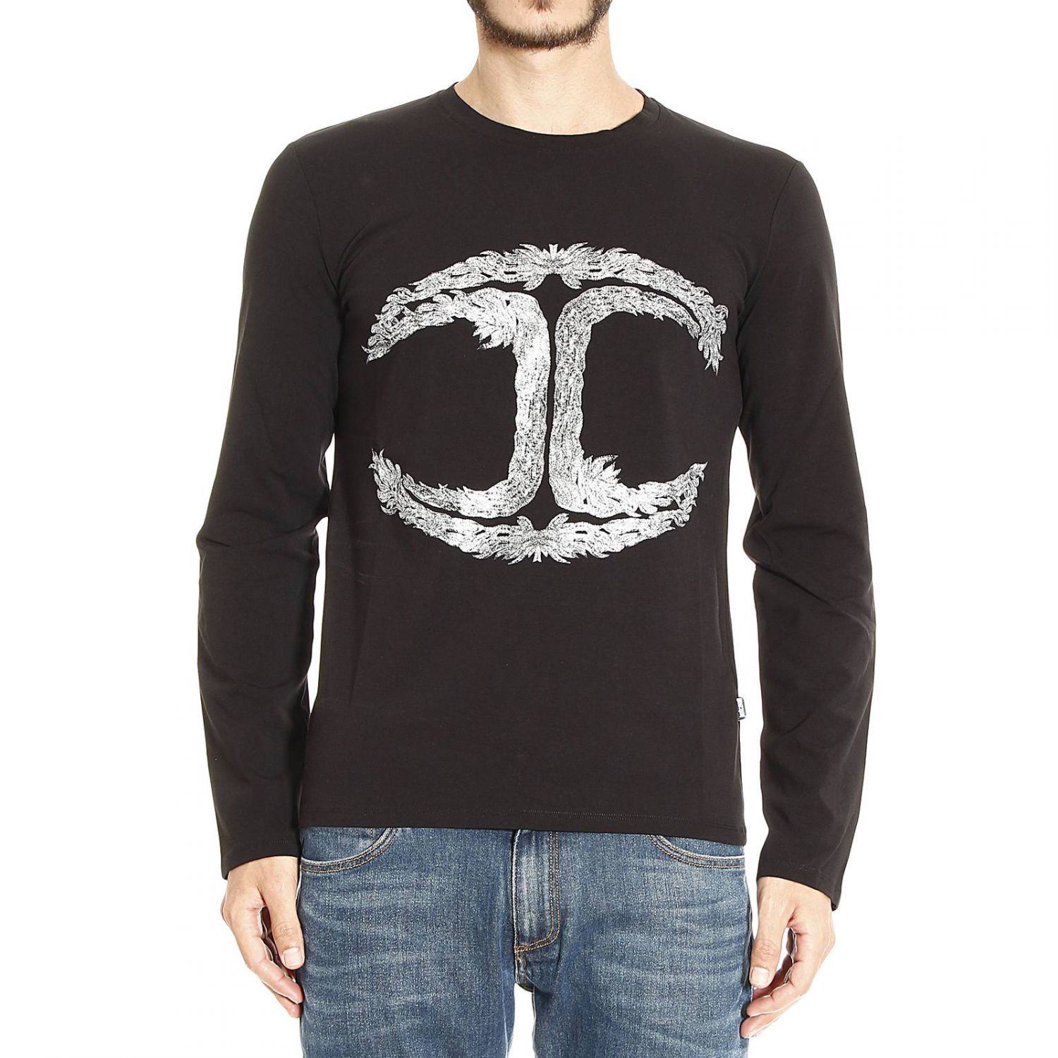 Just Cavalli T-shirt Long Sleeves Round Neck Logo Print in Black for ...
