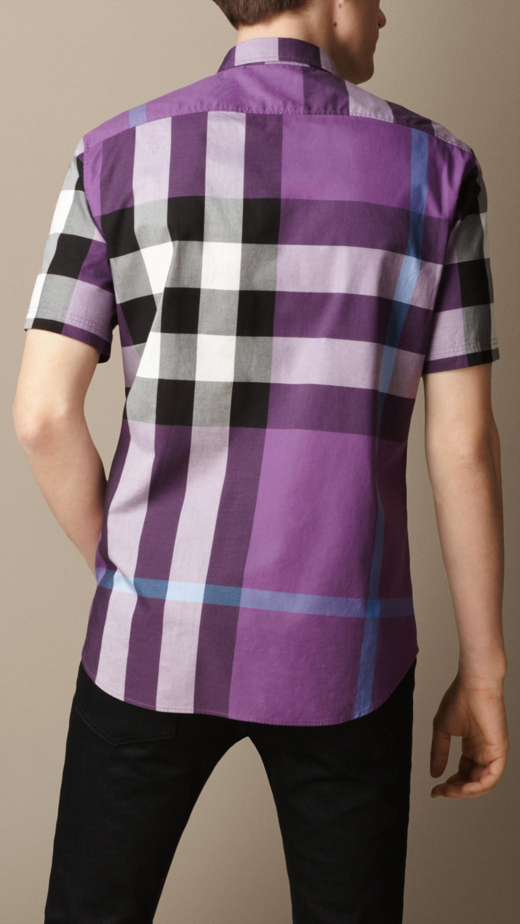 Burberry Giant Exploded Check Cotton Shirt in Purple for Men - Lyst