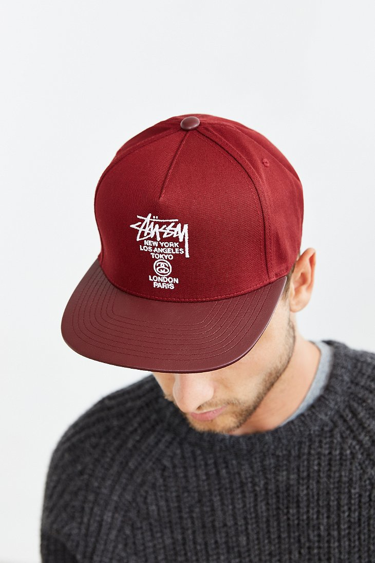 Stussy World Tour Snapback Hat in Red for Men | Lyst