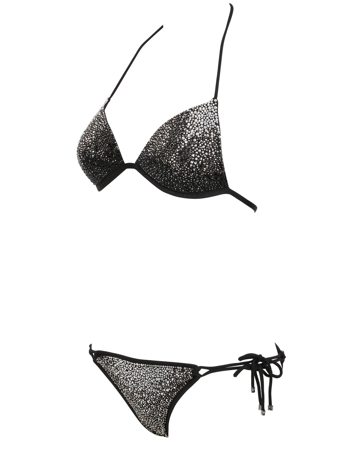 Le Silla Swarovski & Lycra Triangle Bikini in Black - Lyst