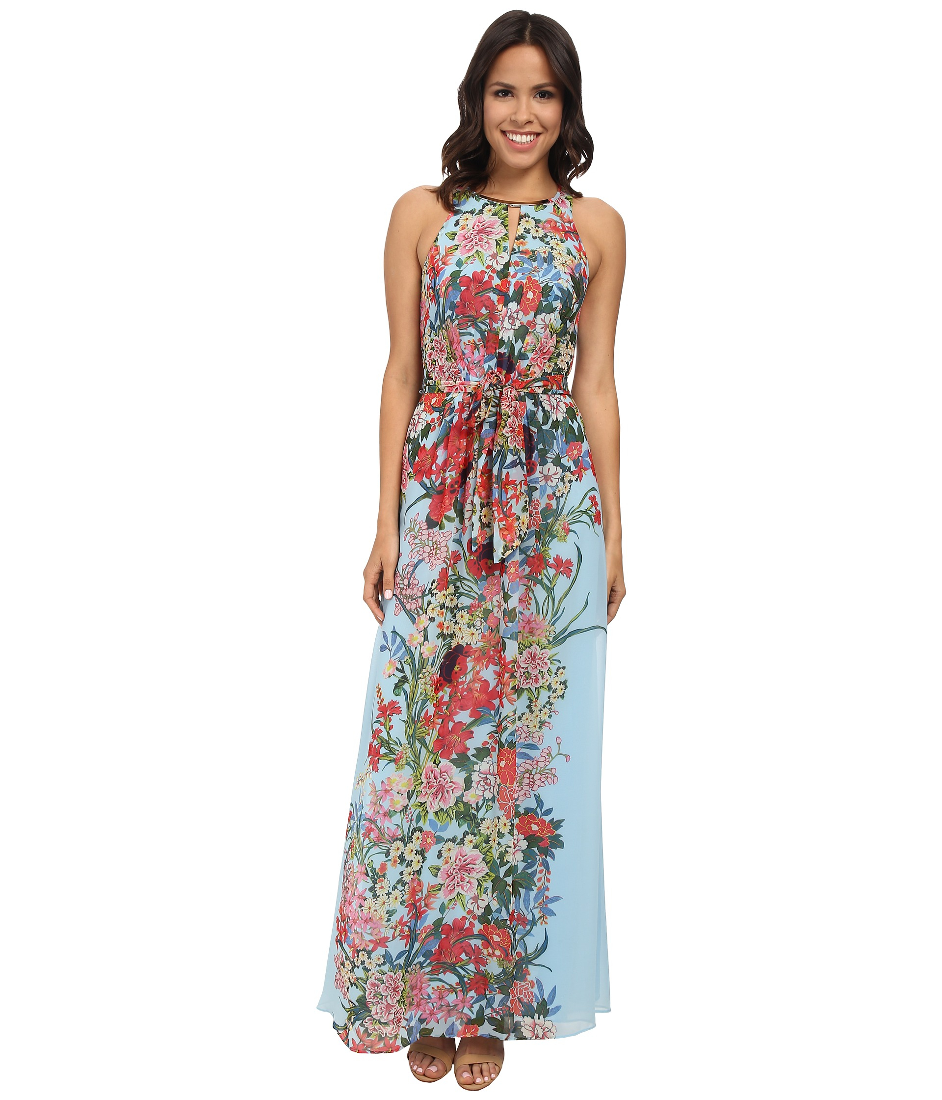 Multi Floral Halter Long Maxi Dress 