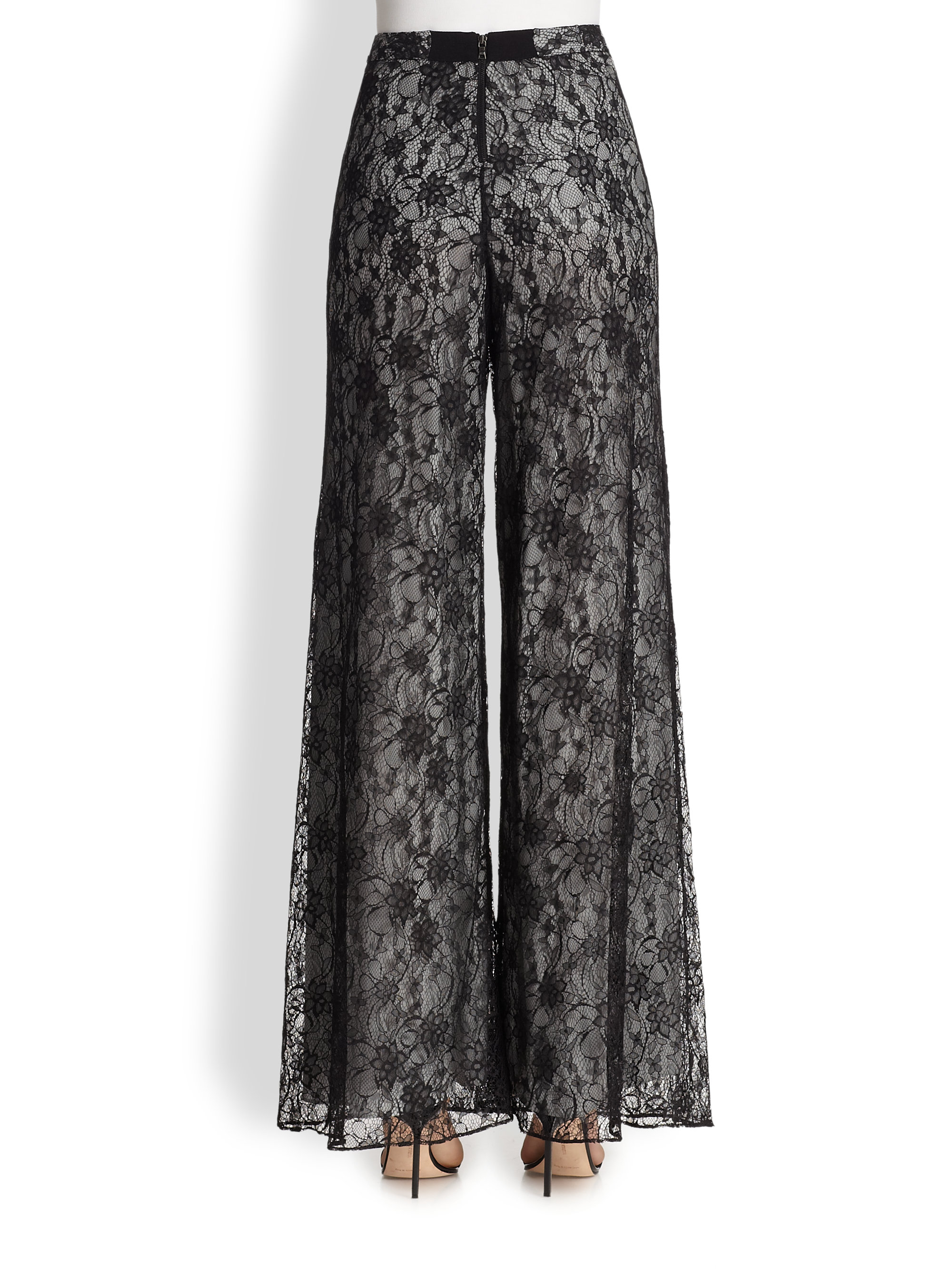 Alice + Olivia Super Flared Wide-Leg Lace Pants in Black | Lyst