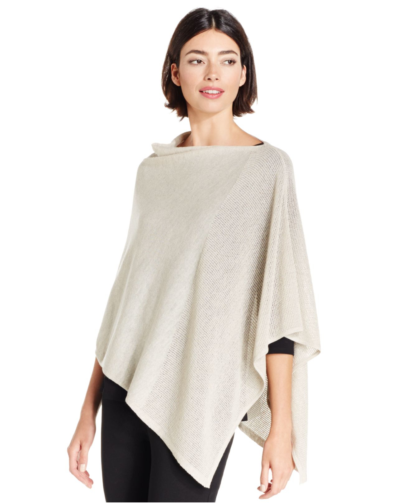 Eileen Fisher Asymmetrical Contrast-Knit Poncho Sweater in White (Sea ...