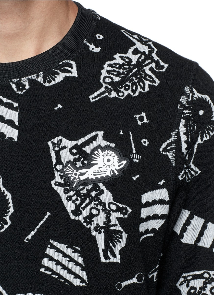 KENZO 'monster Tool' Jacquard Sweater in Black for Men - Lyst