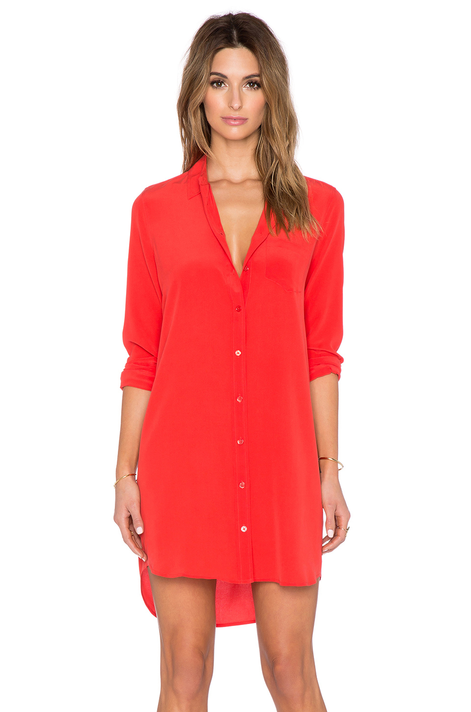 red button shirt dress