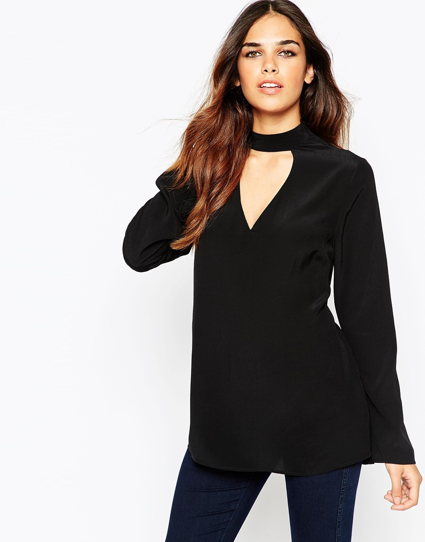 black cut out neck top