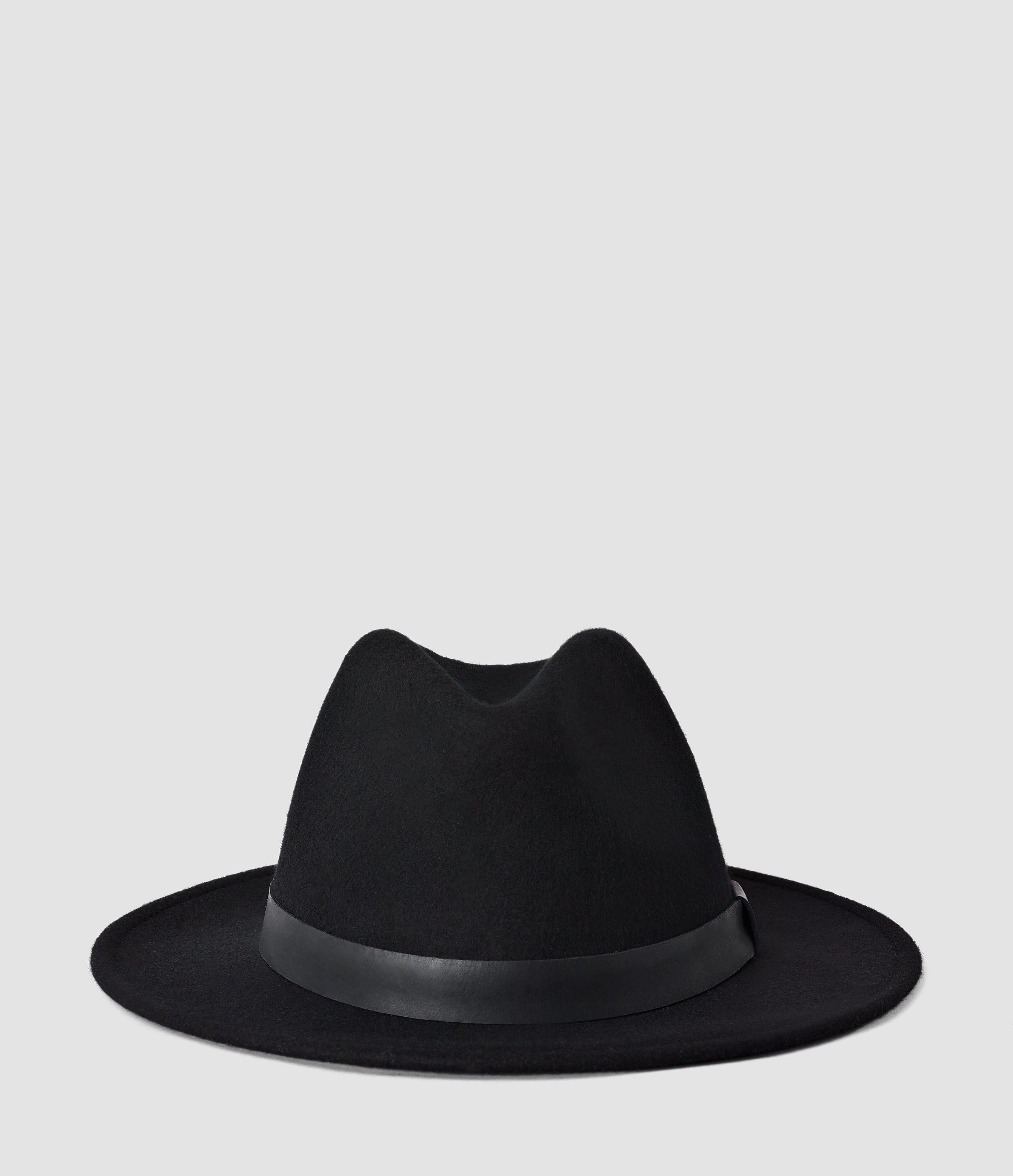 AllSaints Bronson Leather Fedora Hat in Black for Men - Lyst
