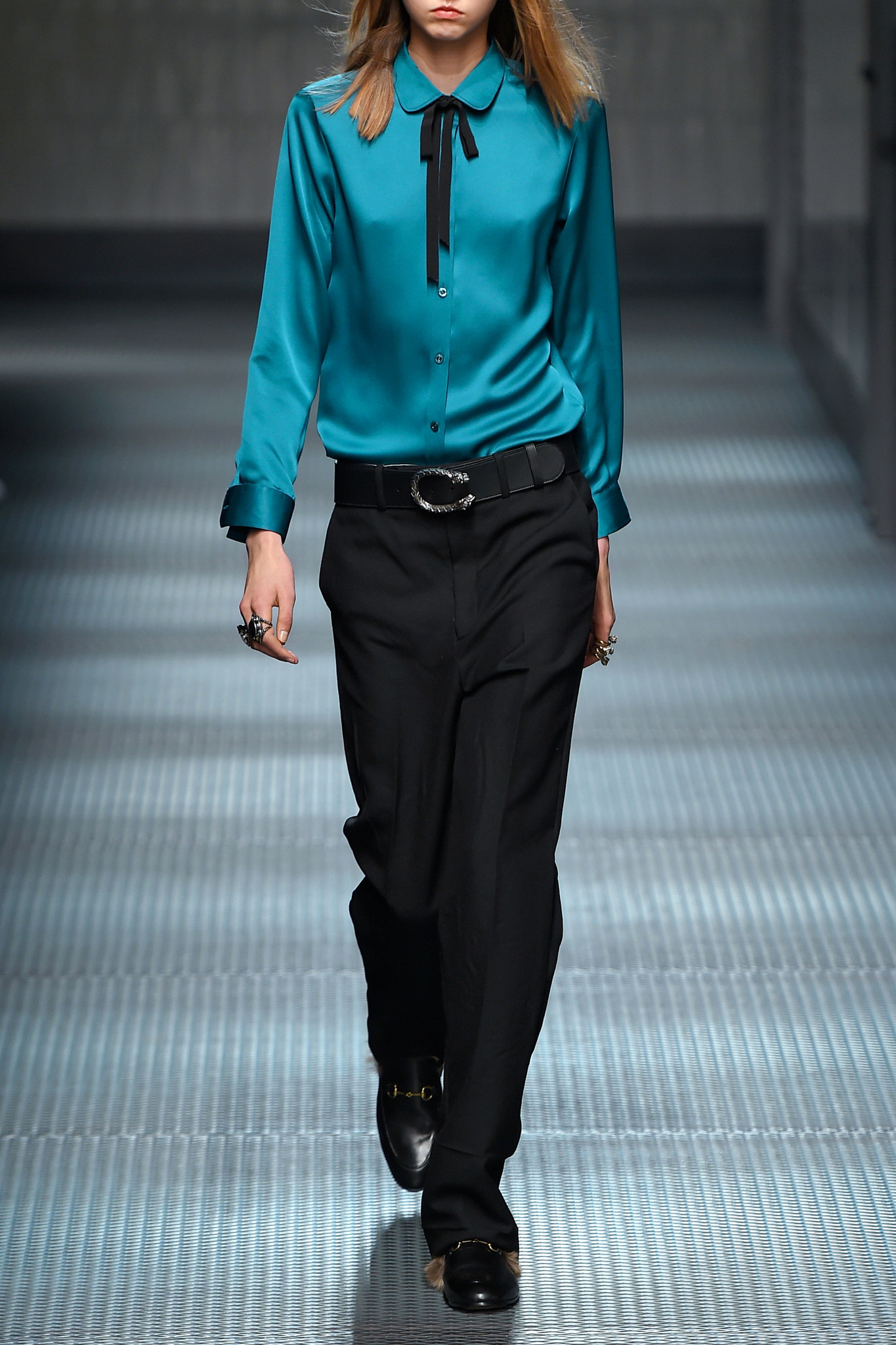 teal satin blouse