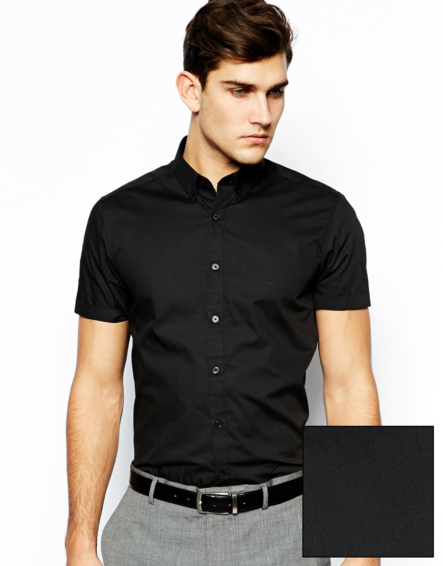 mens short sleeve black dress shirts