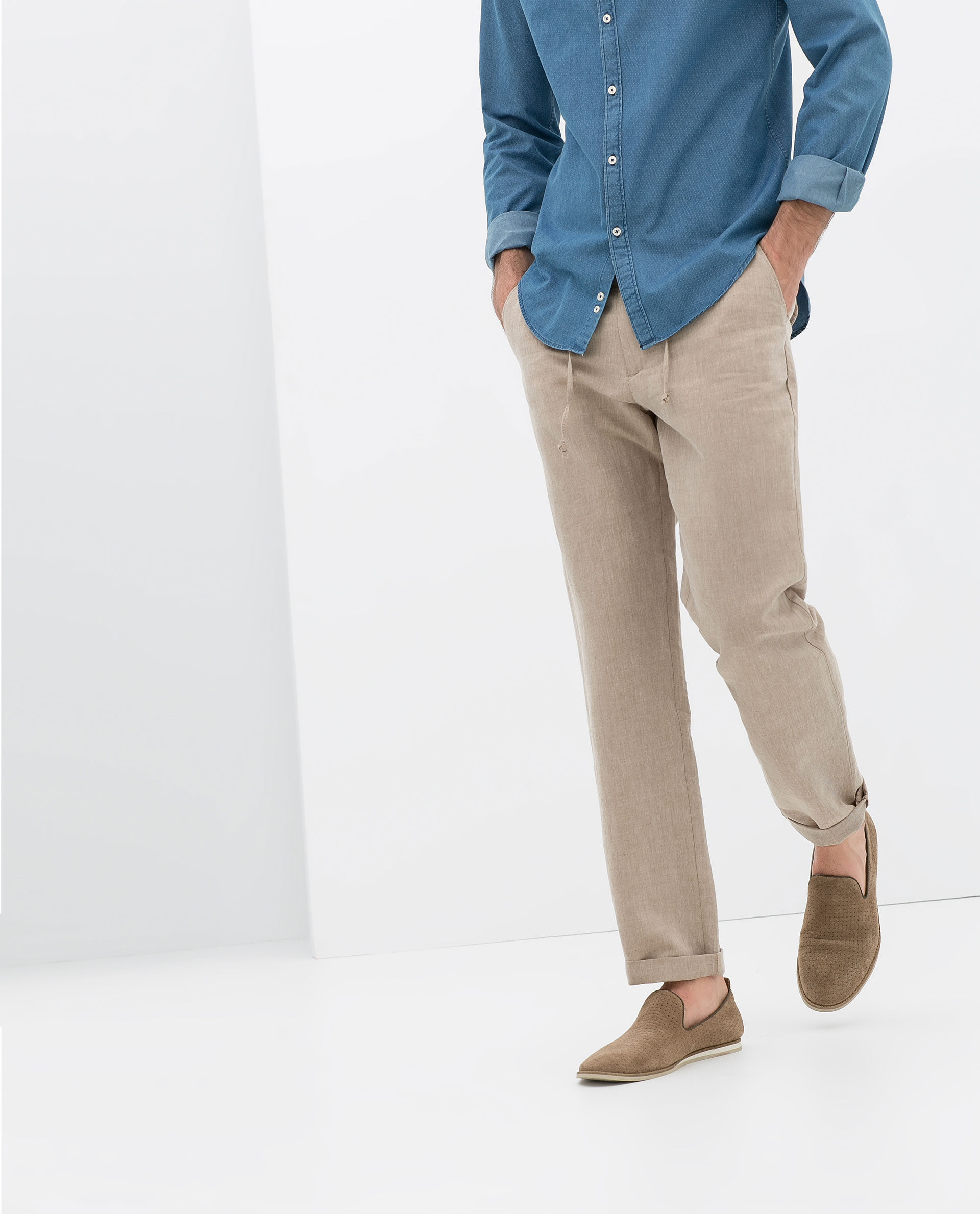 Zara Drawstring Linen Trousers in Natural for Men Lyst