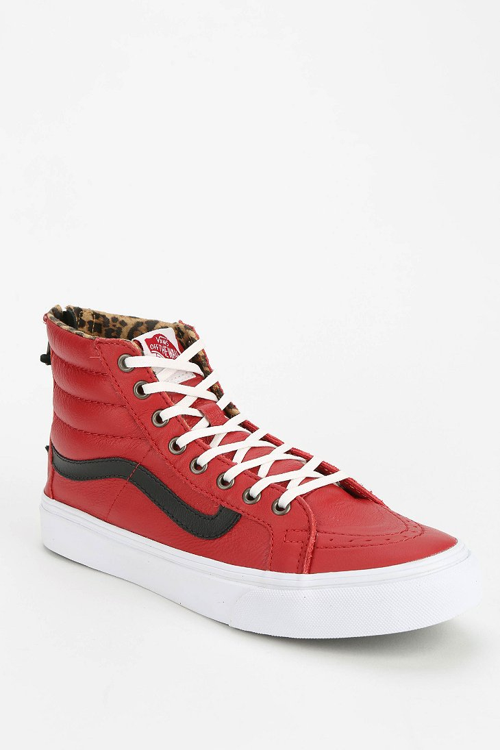 red leather high top vans