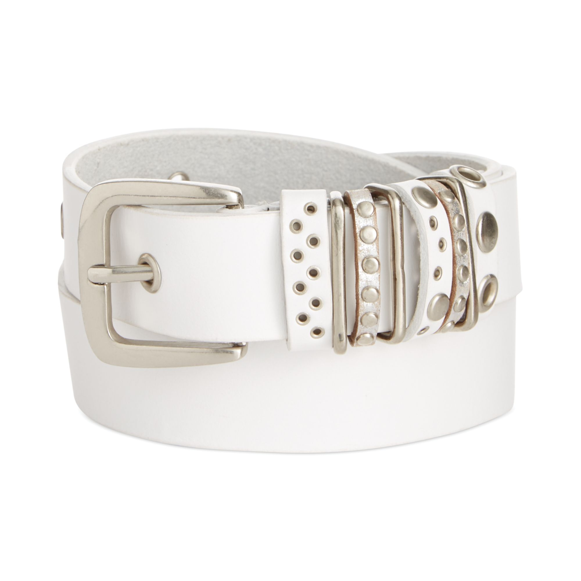 Calvin klein Studded Loops Pant Belt in White (White/Tumbled Nickel) | Lyst