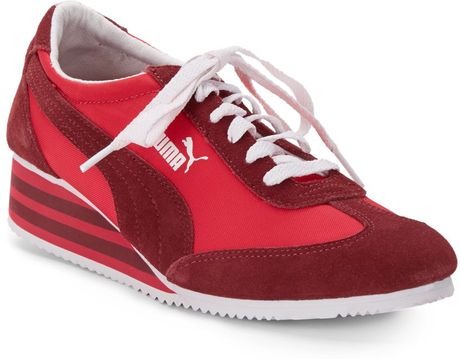 Puma Caroline Striped Wedge Sneakers in Red | Lyst
