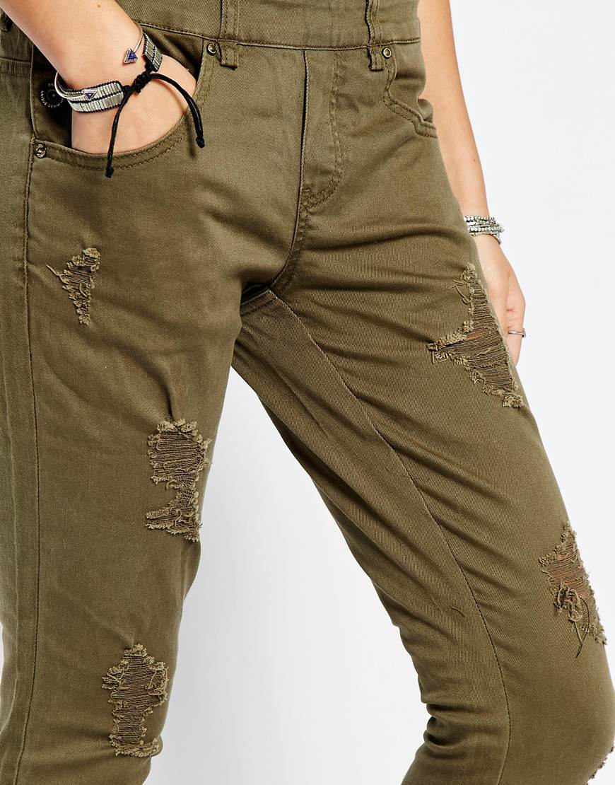 ONLY Denim Dungarees Khaki in Green Lyst