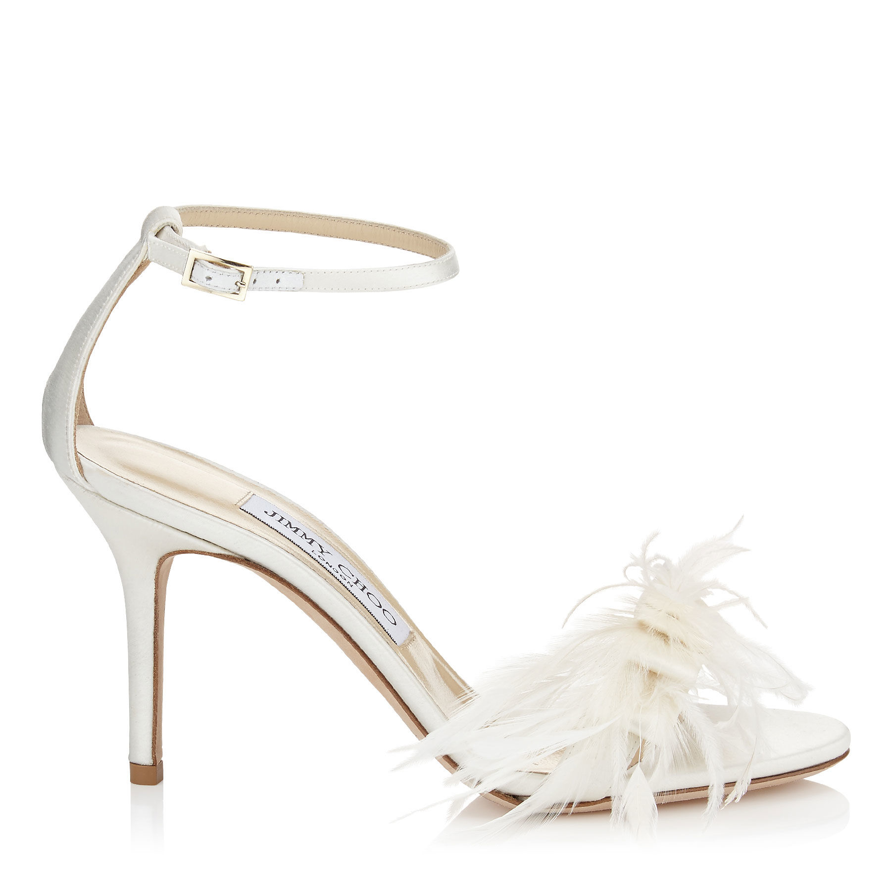 Jimmy Choo Vivien 85 Ivory Satin Sandals With Feather Bow in White | Lyst